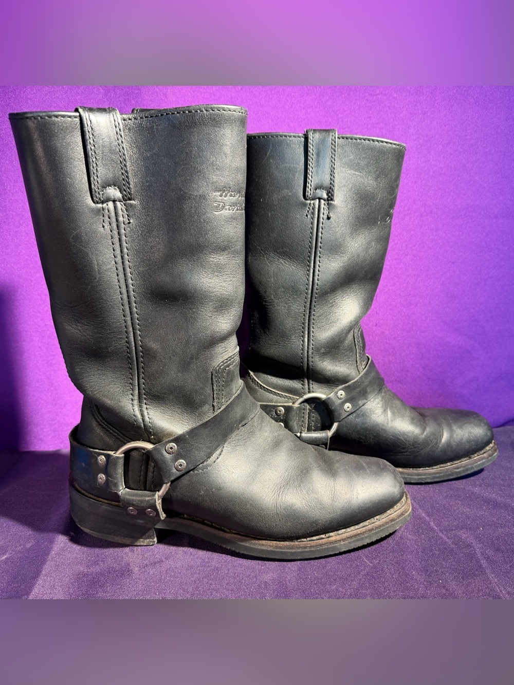 Harley-Davidson Boots Womens Size 7.5 Black Leather Harness Mid Calf Biker